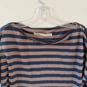 Hi-Line Navy and Tan Striped Women's Top